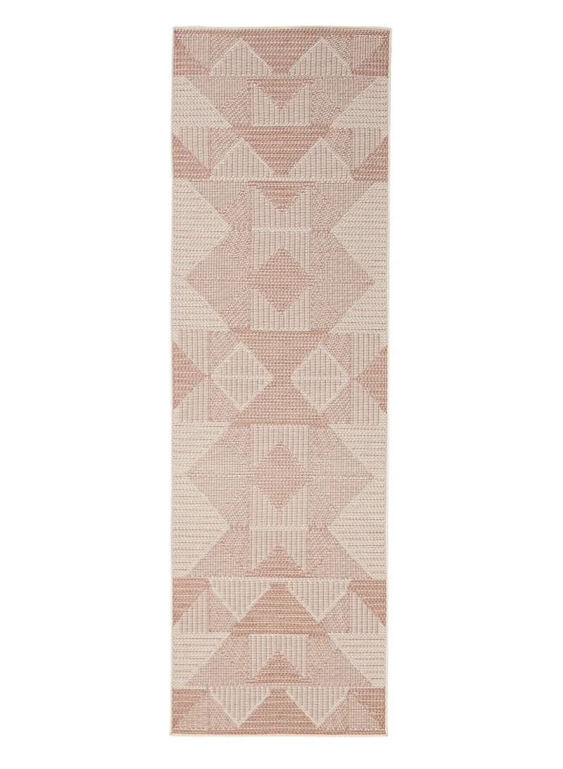 Tapis géométrique inspiration ethnique de couloir terracotta d'intérieur et d'extérieur 80x250 cm