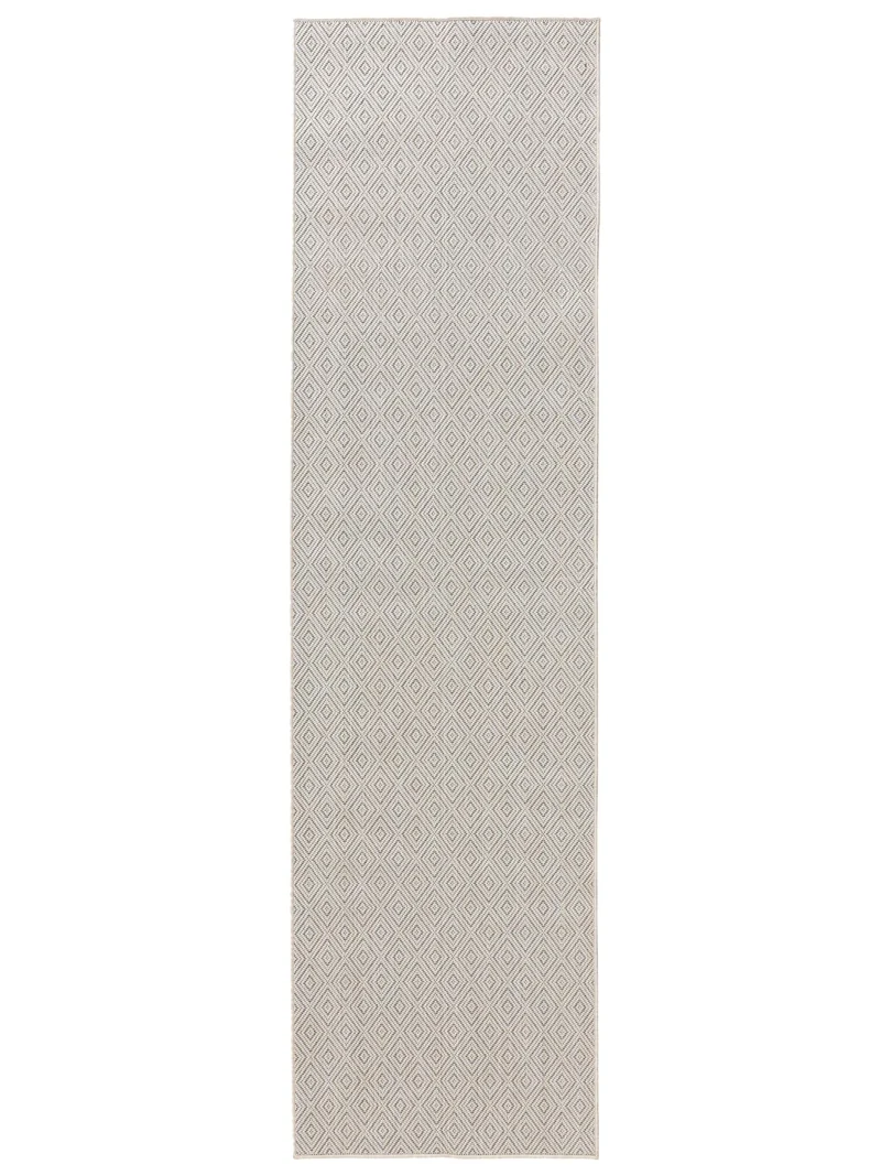 Tapis scandinave motif losange de couloir blanc d'intérieur et d'extérieur 80x300 cm