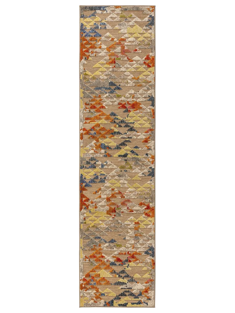 Tapis contemporain géométrique motif triangulaire de couloir multicolore d'intérieur et d'extérieur 70x240 cm