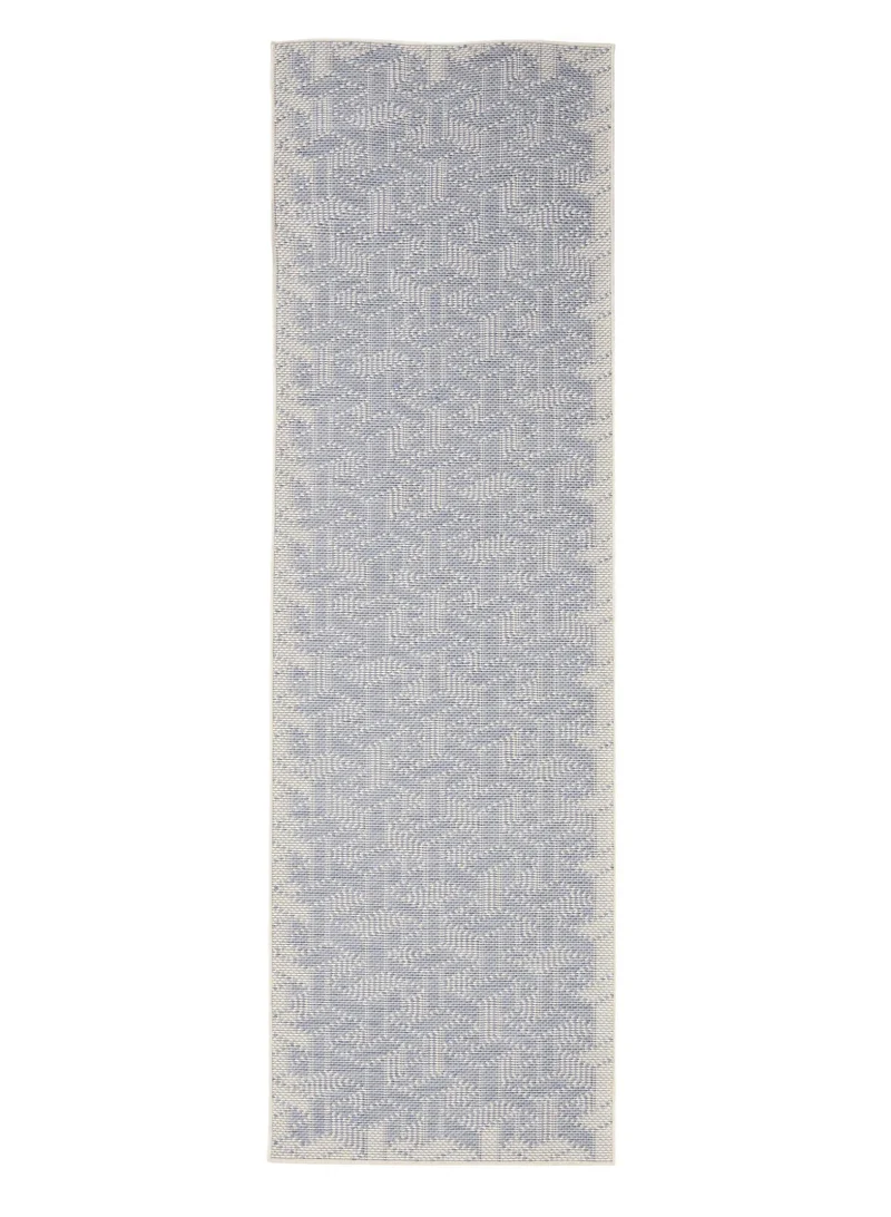 Tapis géométrique motif 3d de couloir bleu et gris d'intérieur et d'extérieur 80x250 cm
