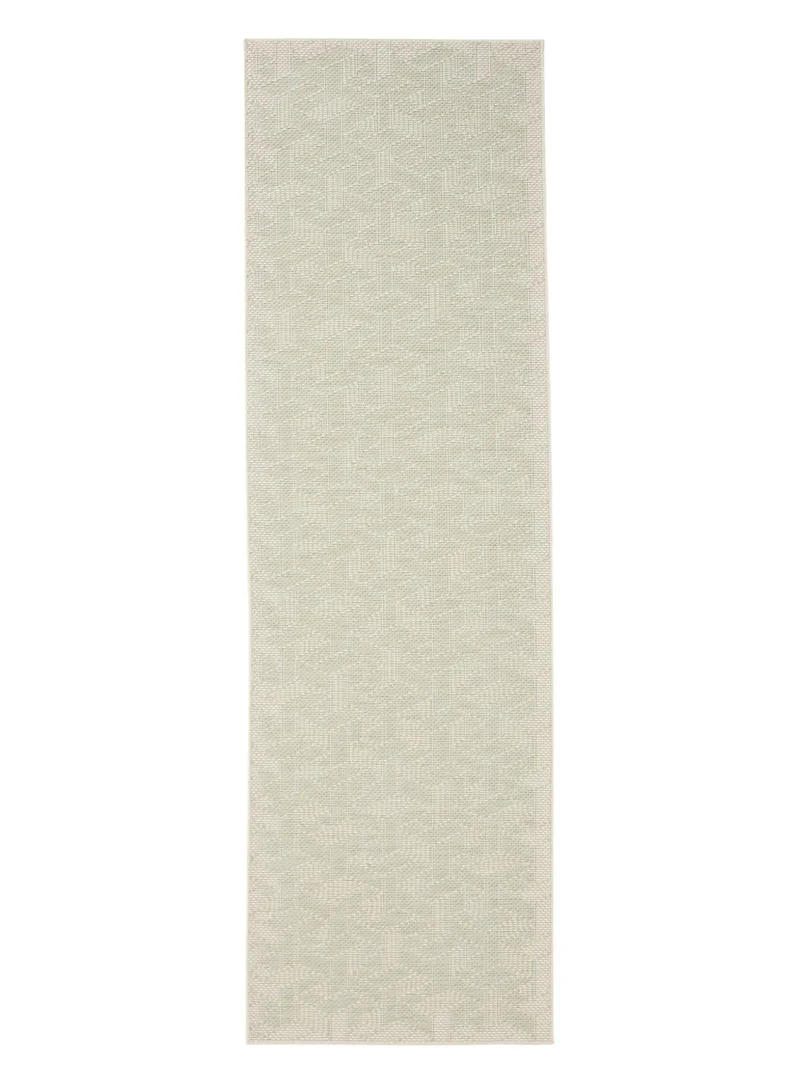 Tapis géométrique motif 3d de couloir gris et vert d'intérieur et d'extérieur 80x250 cm