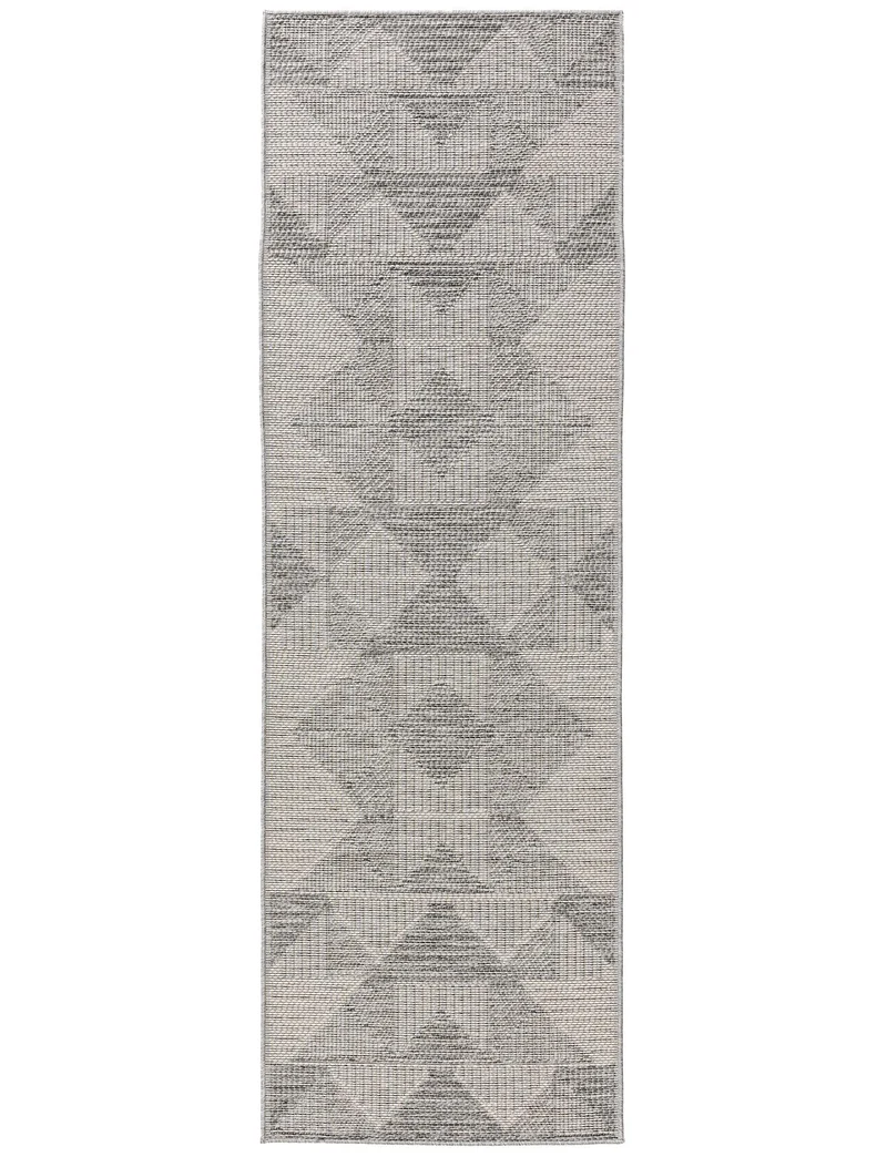 Tapis géométrique motif losange de couloir gris d'intérieur et d'extérieur 80x250 cm
