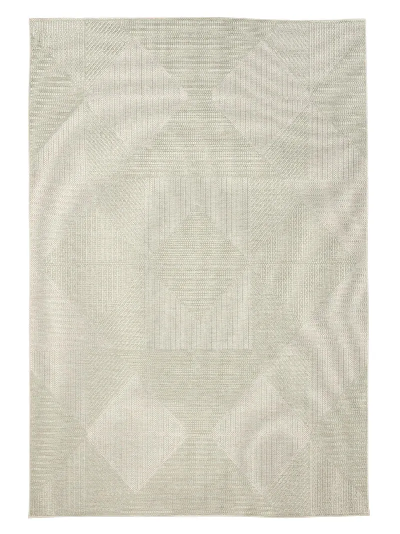 Tapis géométrique inspiration ethnique gris et vert d'intérieur et d'extérieur 160x230 cm
