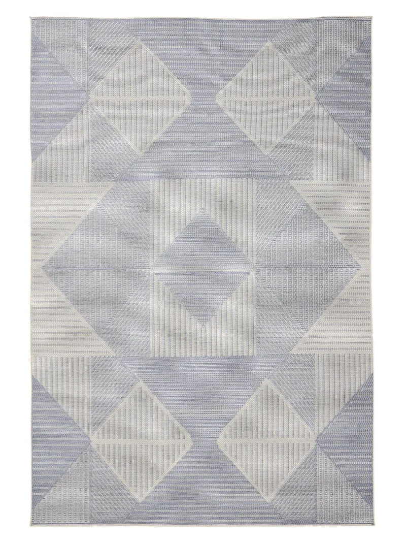 Tapis géométrique inspiration ethnique gris et bleu d'intérieur et d'extérieur 120x170 cm