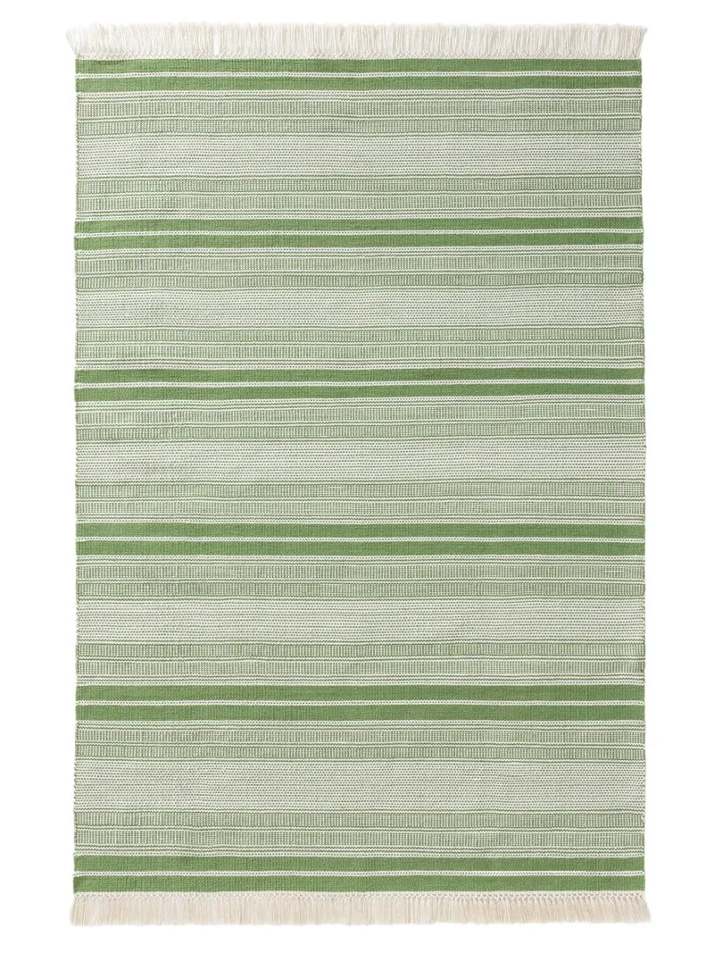 Tapis ethnique rayé à franges vert d'intérieur et d'extérieur 200x300 cm