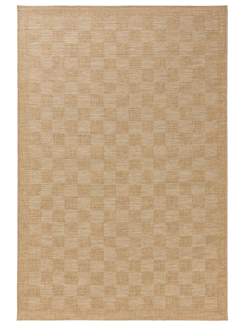 Tapis scandinave motif damier marron clair d'intérieur et d'extérieur 160x230 cm