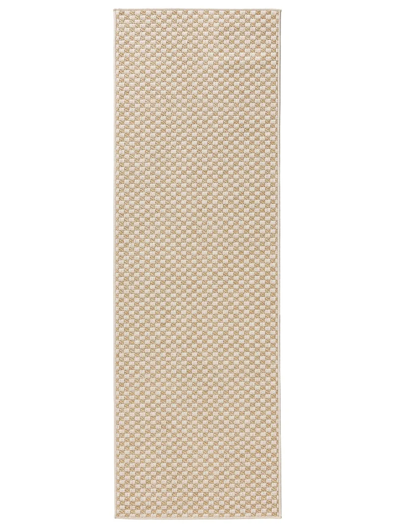 Tapis géométrique tressé à carreaux de couloir crème et beige d'intérieur et d'extérieur 77x240 cm
