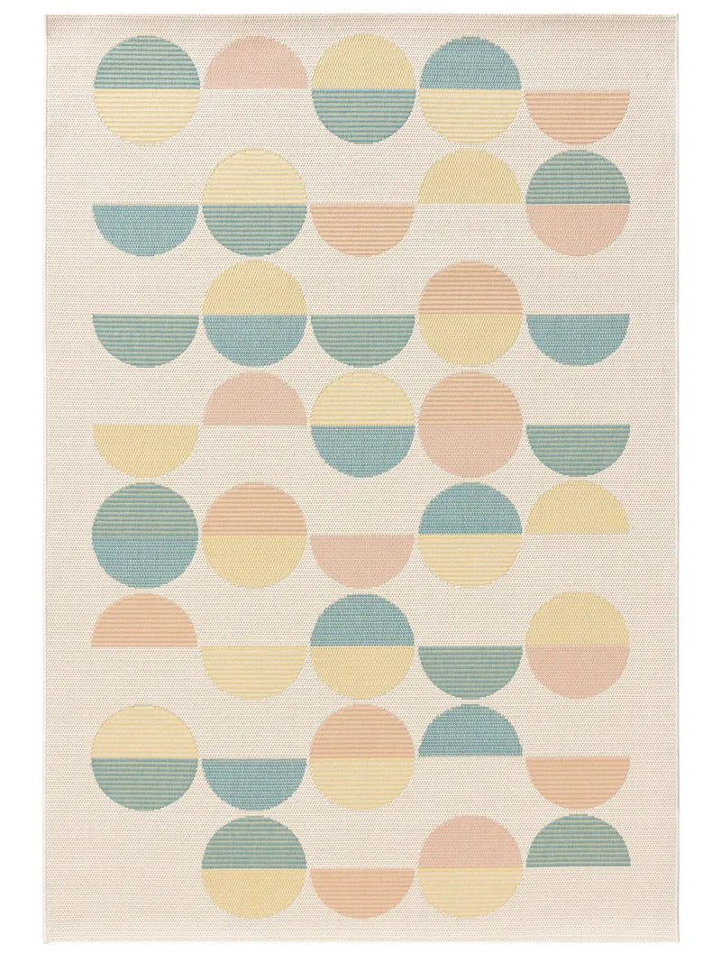 Tapis géométrique motif cercle vert d'eau et beige d'intérieur et d'extérieur 120x170 cm