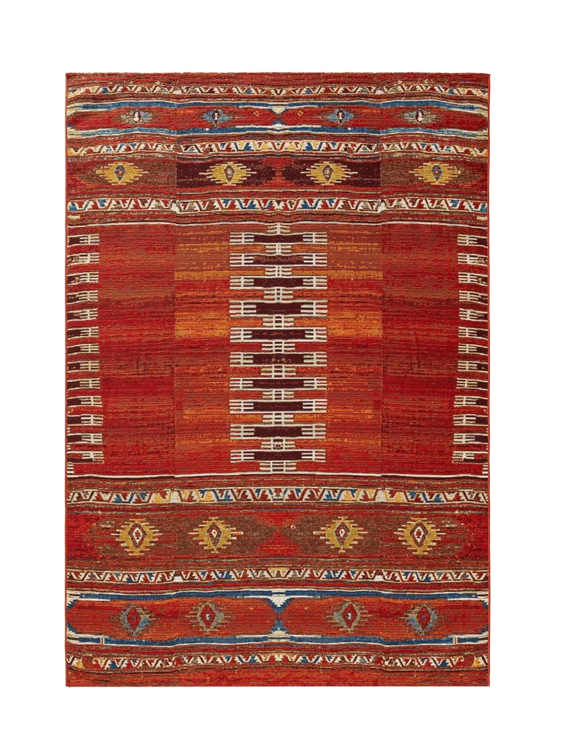Tapis ethnique rouge et multicolore d'intérieur et d'extérieur 120x180 cm