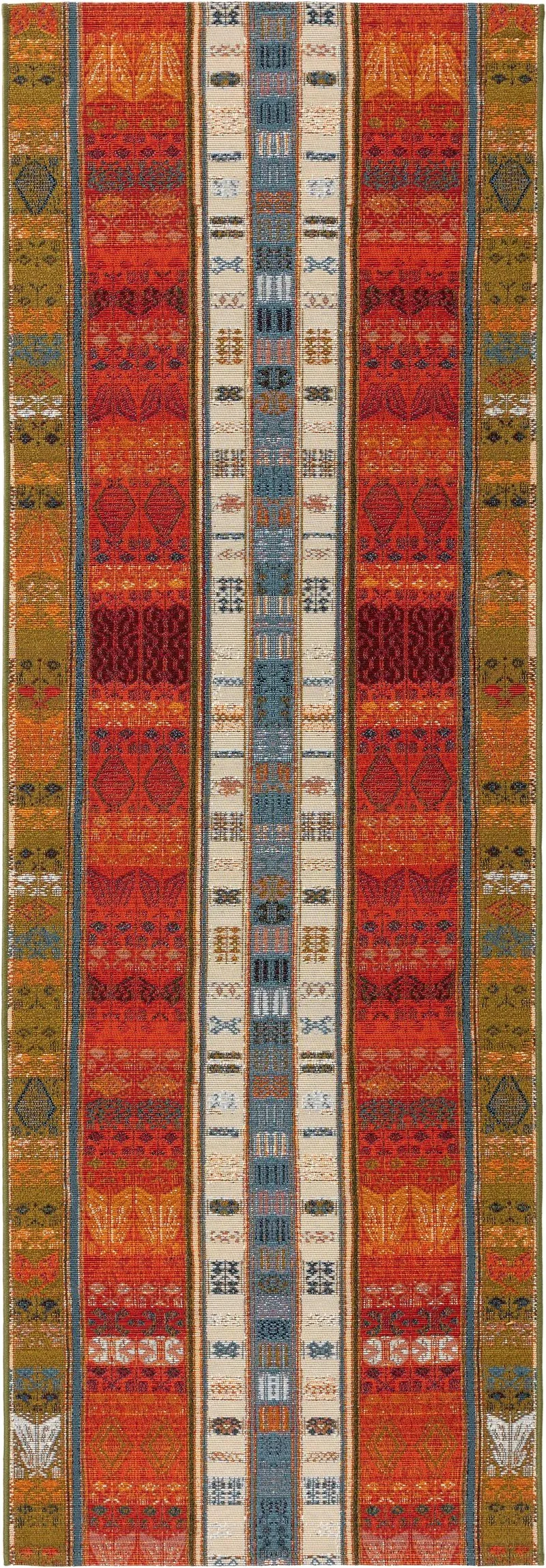Tapis patchwork motif ethnique de couloir tons rouge et multicolore d'intérieur et d'extérieur 80x250 cm