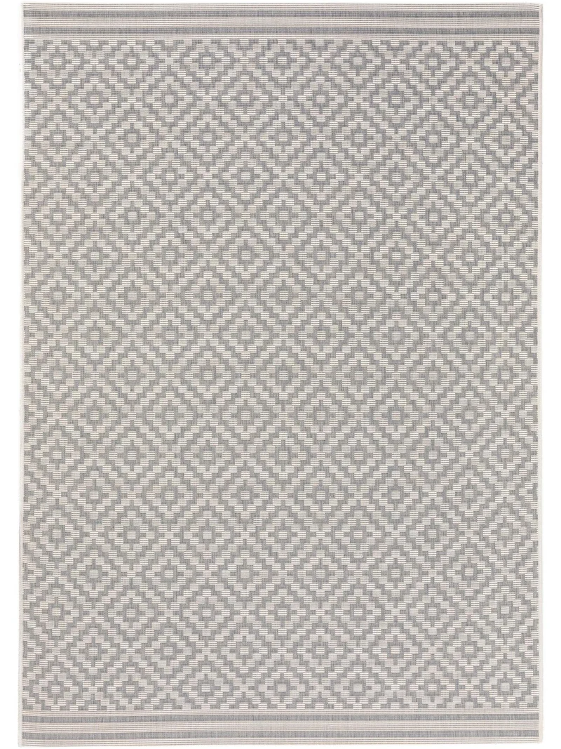 Tapis géométrique motif ethnique beige et gris d'intérieur et d'extérieur 160x230 cm