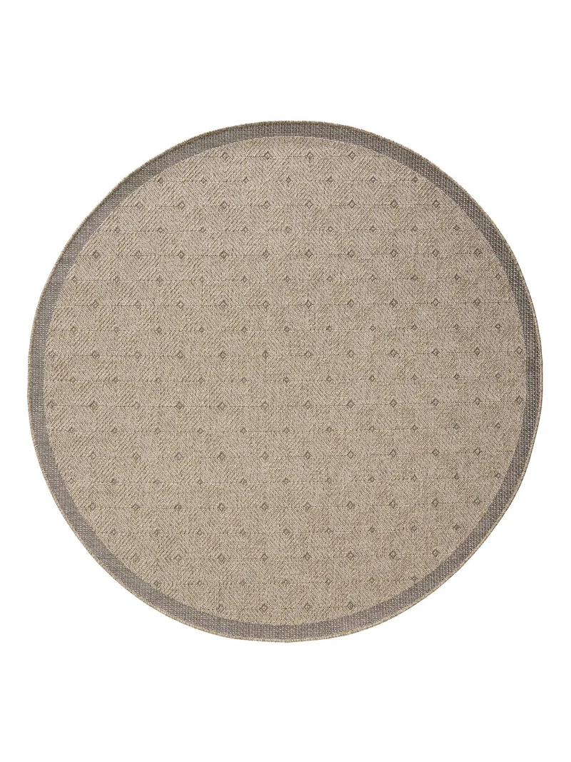 Tapis scandinave motif à points rond marron naturel d'intérieur et d'extérieur 160 cm de diamètre