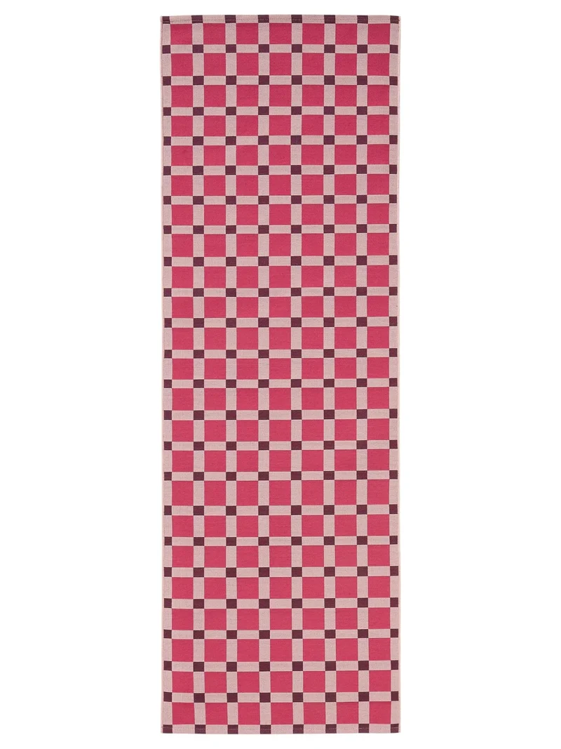 Tapis contemporain quadrillé de couloir rose d'intérieur et d'extérieur 80x250 cm