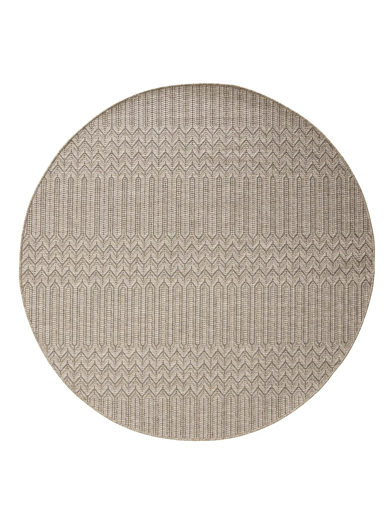Tapis scandinave motif géométrique rond marron naturel d'intérieur et d'extérieur 160 cm de diamètre