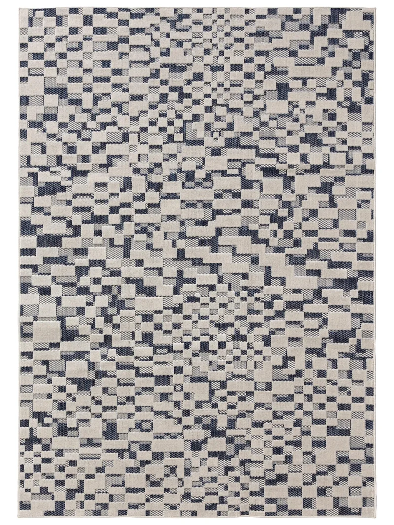 Tapis patchwork abstrait bleu et gris d'intérieur et d'extérieur 120x170 cm