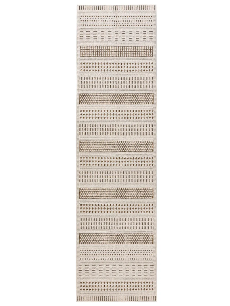 Tapis ethnique motif géométrique de couloir crème d'intérieur et d'extérieur 80x300 cm