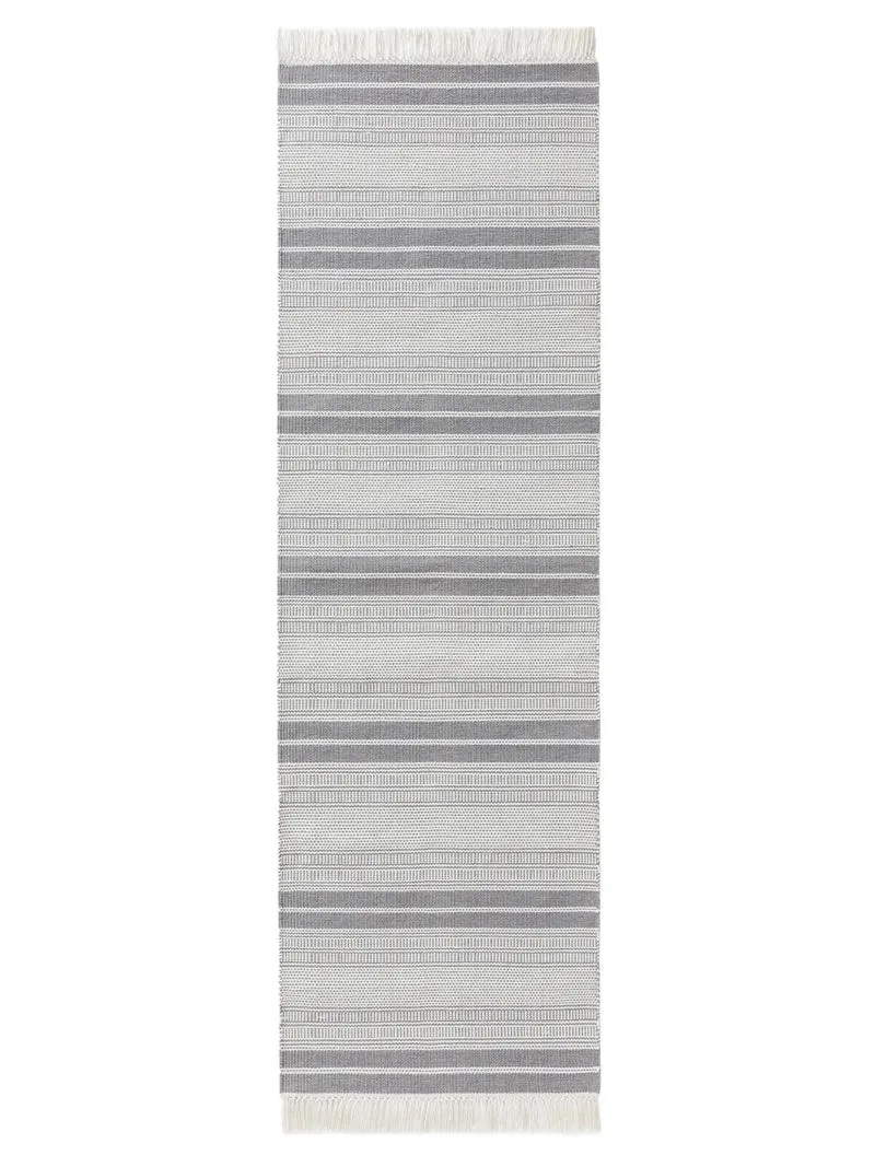 Tapis ethnique rayé à franges de couloir gris d'intérieur et d'extérieur 80x250 cm