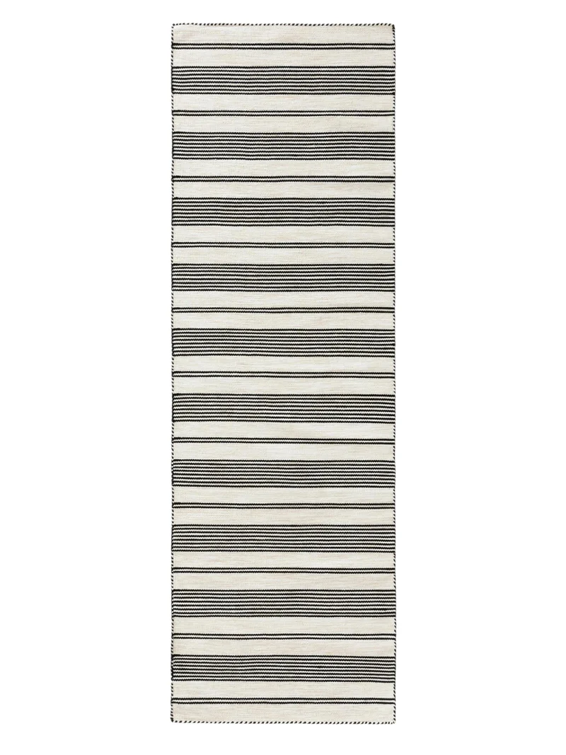 Tapis scandinave motif rayé de couloir beige et noir d'intérieur et d'extérieur 80x250 cm