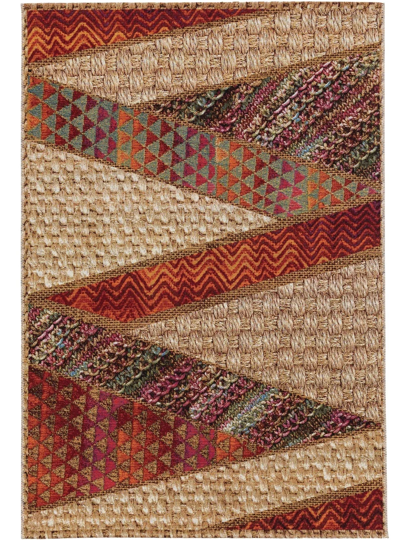 Tapis ethnique imprimé tressé beige et rouge d'intérieur et d'extérieur 120x180 cm