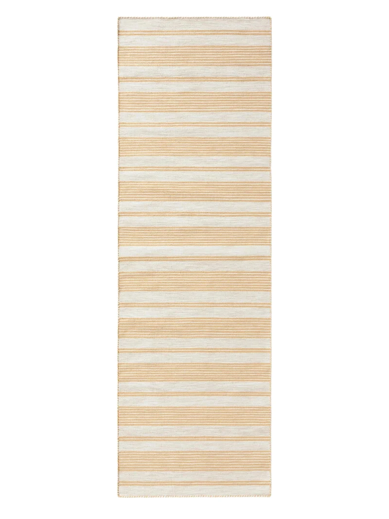 Tapis scandinave motif rayé de couloir beige et jaune d'intérieur et d'extérieur 80x250 cm