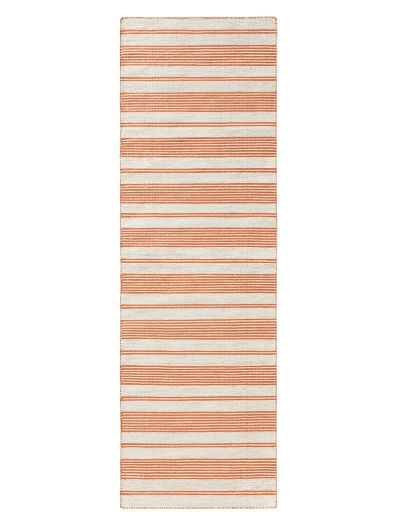 Tapis scandinave motif rayé de couloir beige et orange d'intérieur et d'extérieur 80x250 cm