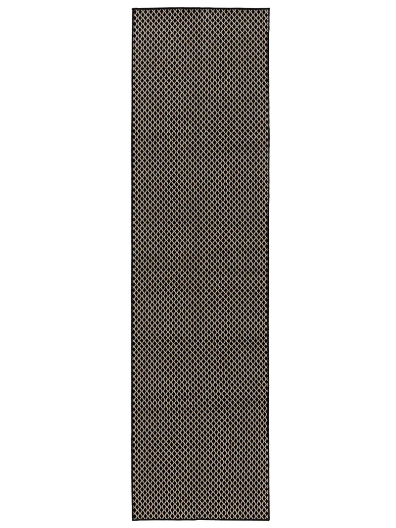 Tapis moderne motif losange de couloir noir d'intérieur et d'extérieur 70x200 cm