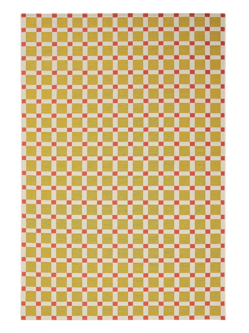 Tapis contemporain quadrillé jaune et rouge d'intérieur et d'extérieur 160x235 cm