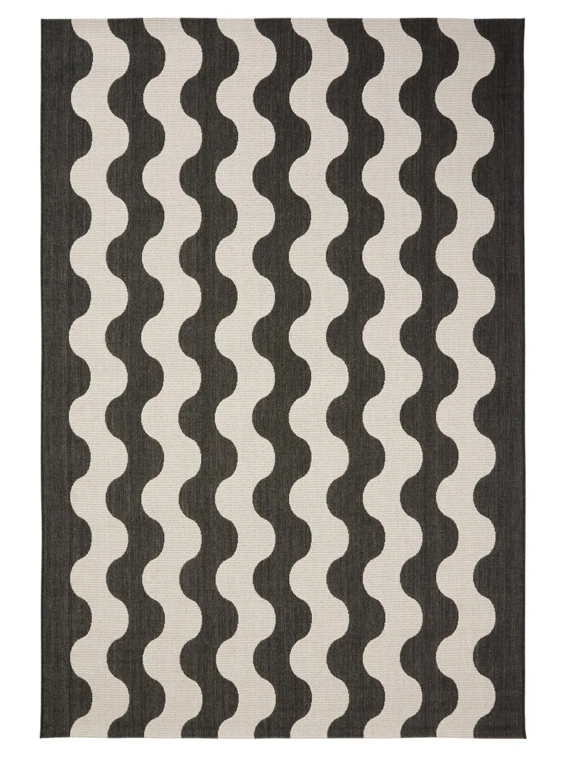 Tapis moderne motif vague noir et blanc d'intérieur et d'extérieur 120x170 cm