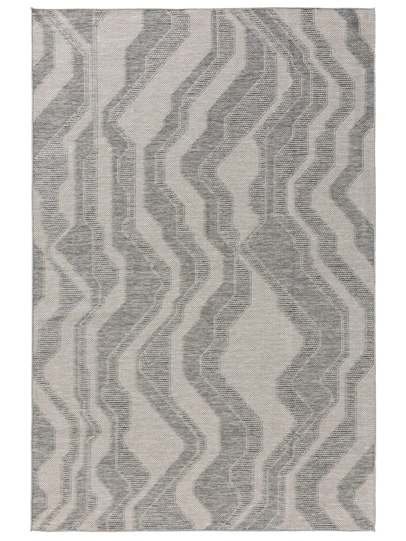 Tapis géométrique rayé gris d'intérieur et d'extérieur 80x150 cm