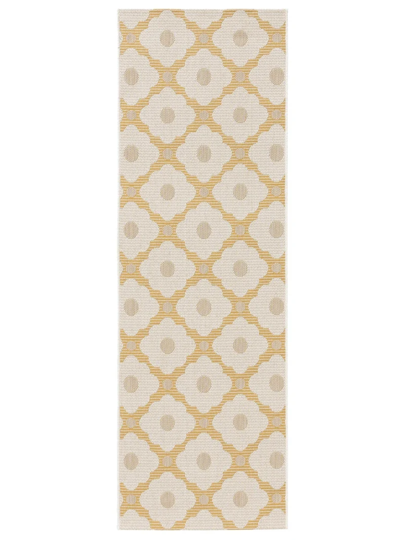 Tapis géométrique motif à fleurs de couloir beige et jaune d'intérieur et d'extérieur 70x200 cm