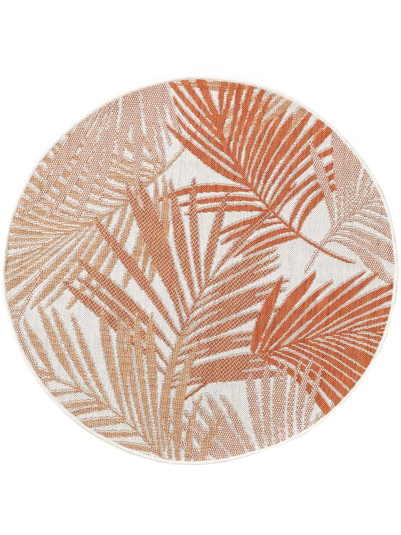 Tapis moderne motif feuille rond orange d'intérieur et d'extérieur 120 cm de diamètre