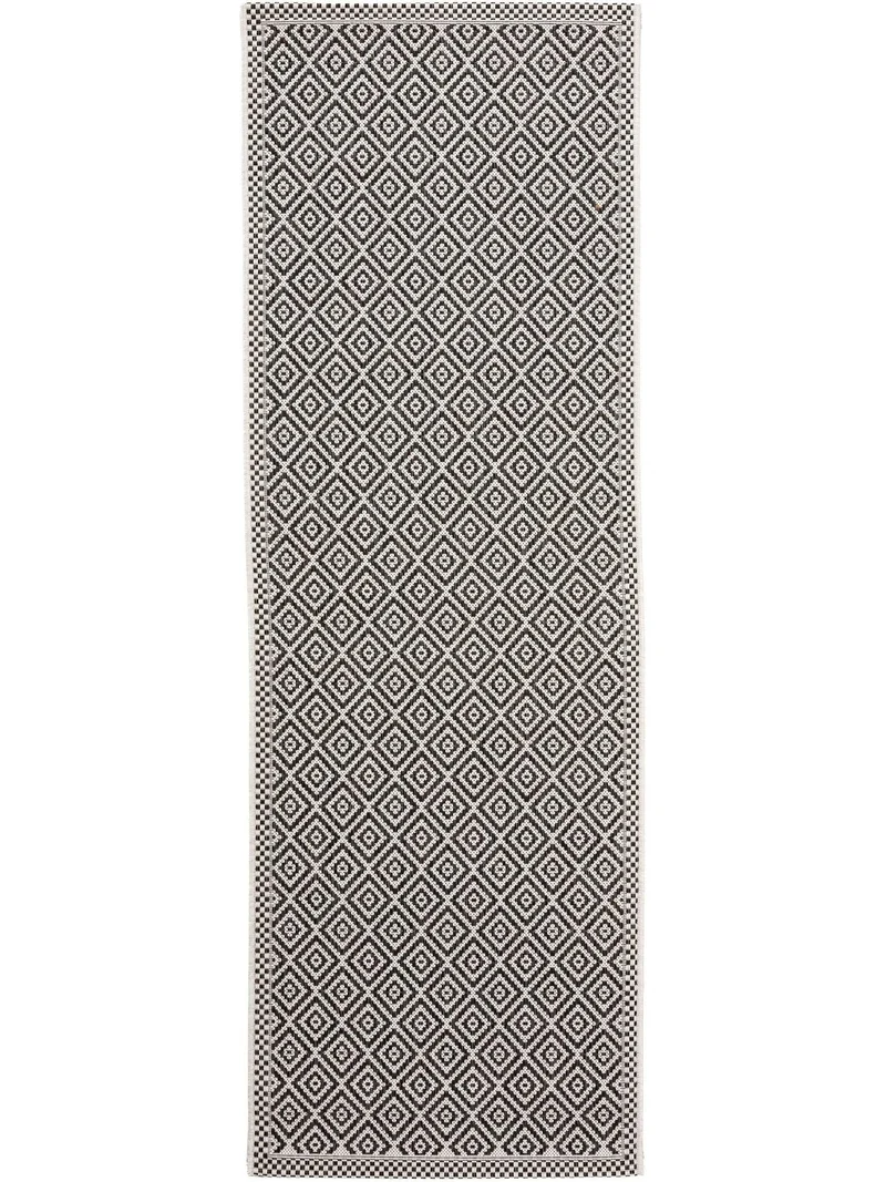 Tapis ethnique motif géométrique de couloir blanc et noir d'intérieur et d'extérieur 80x240 cm