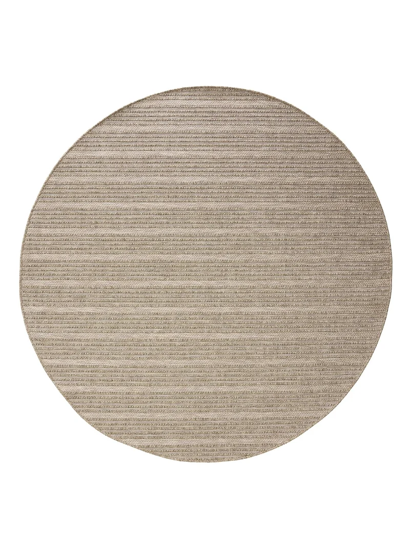 Tapis scandinave rayé rond beige d'intérieur et d'extérieur 120 cm de diamètre