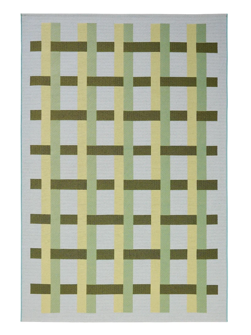 Tapis géométrique quadrillé vert et bleu d'intérieur et d'extérieur 160x235 cm