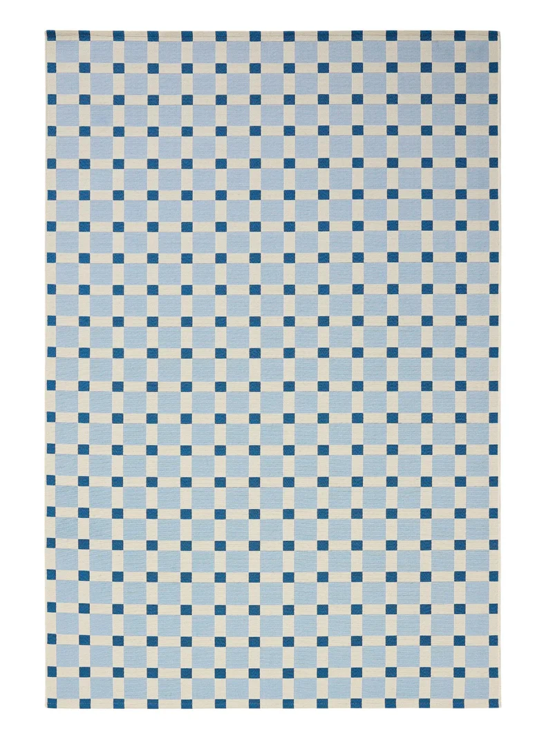 Tapis contemporain quadrillé bleu d'intérieur et d'extérieur 200x285 cm