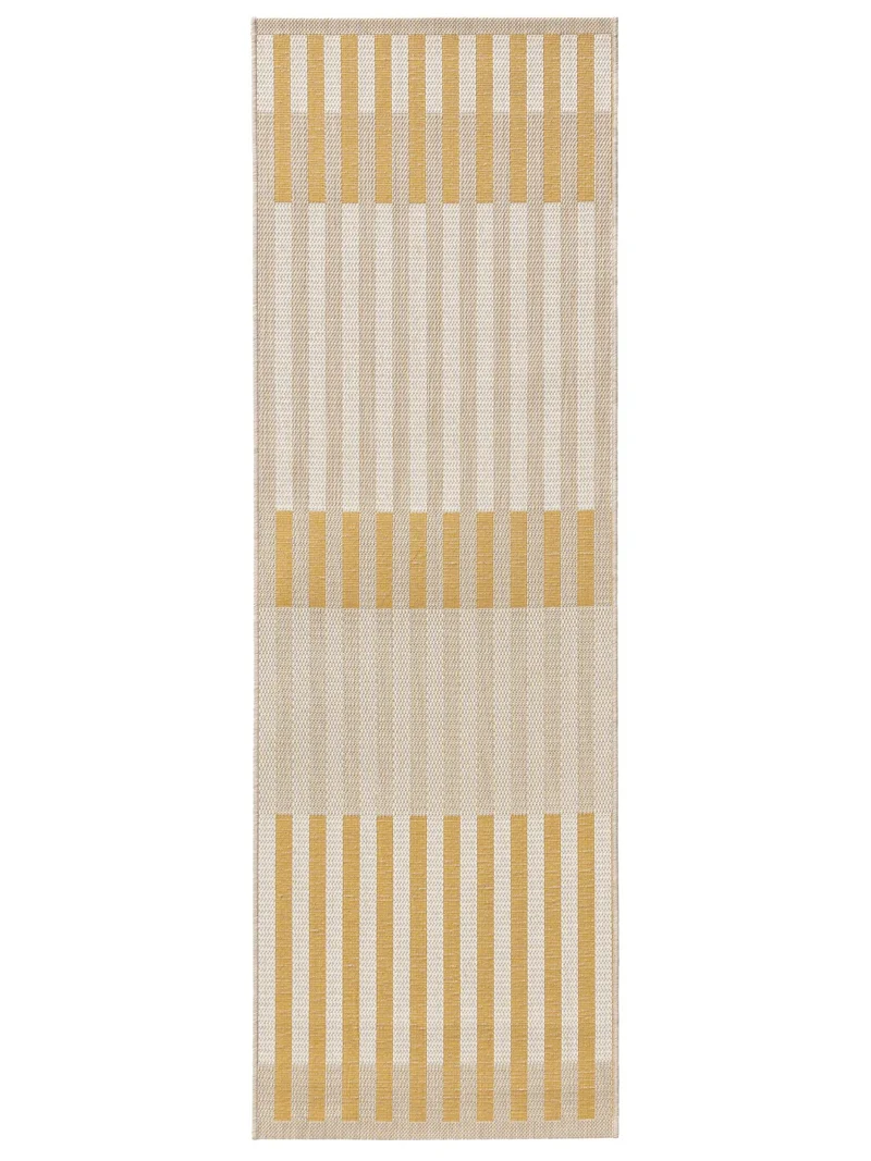 Tapis géométrique motif rayé de couloir beige et jaune d'intérieur et d'extérieur 70x200 cm