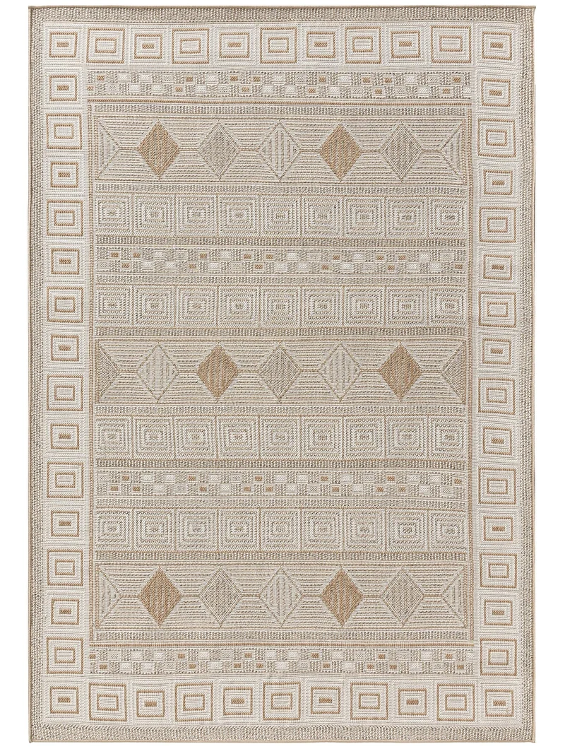 Tapis berbère motif ethnique crème et beige d'intérieur et d'extérieur 80x150 cm
