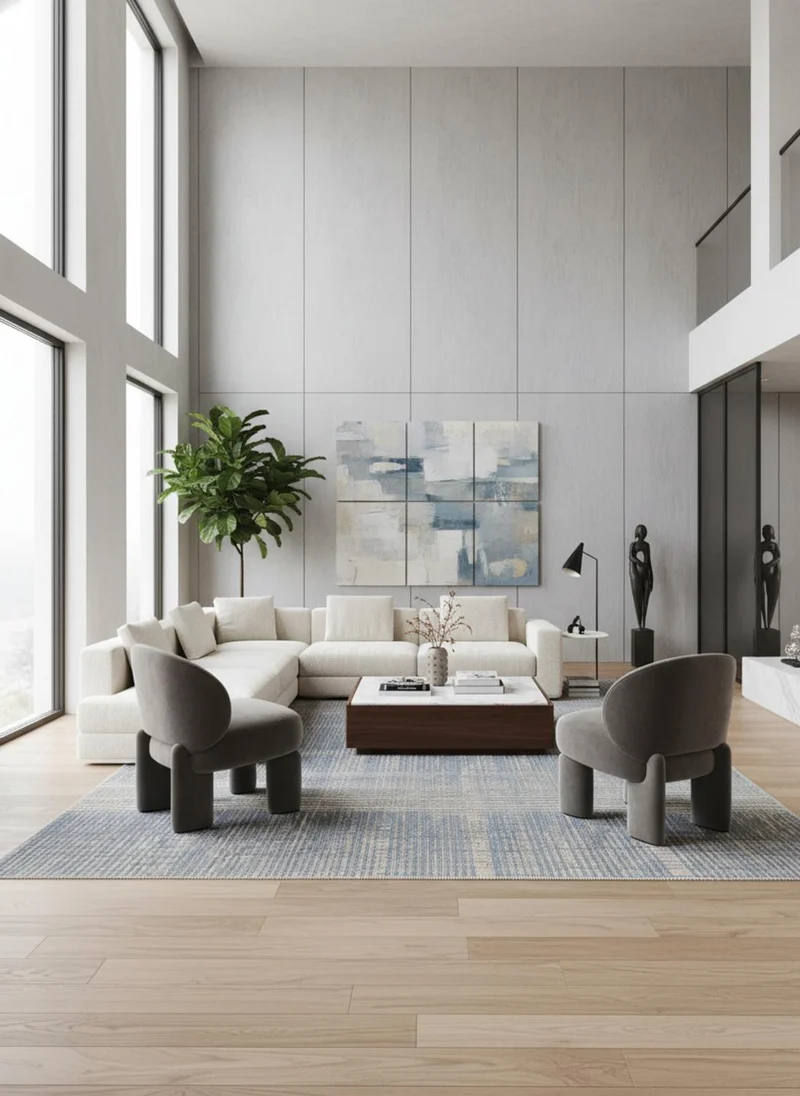 Tapis contemporain bleu et gris d'intérieur et d'extérieur 240x340 cm