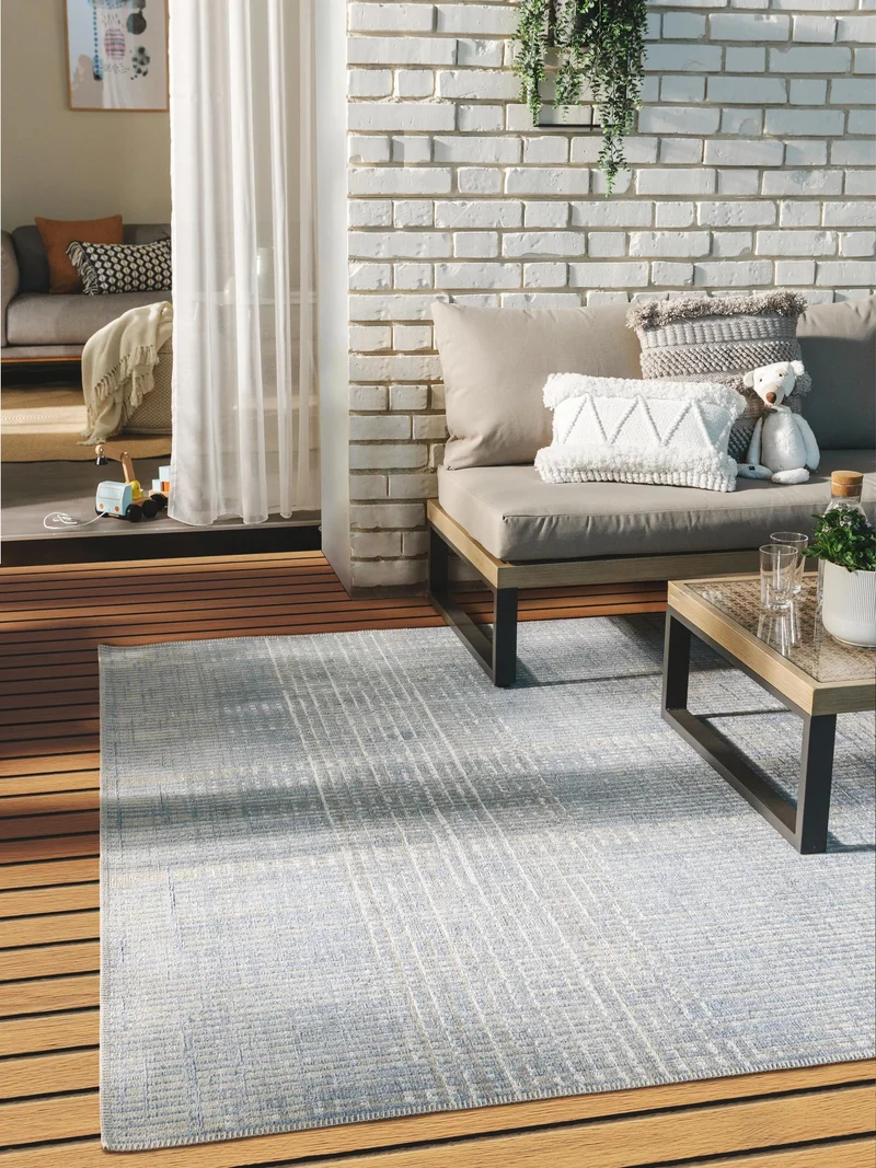 Tapis contemporain bleu et gris d'intérieur et d'extérieur 240x340 cm