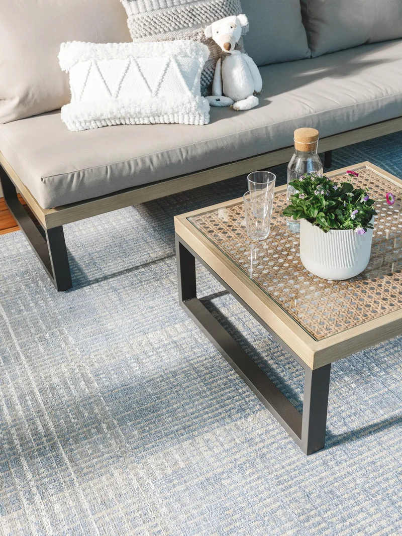 Tapis contemporain bleu et gris d'intérieur et d'extérieur 240x340 cm