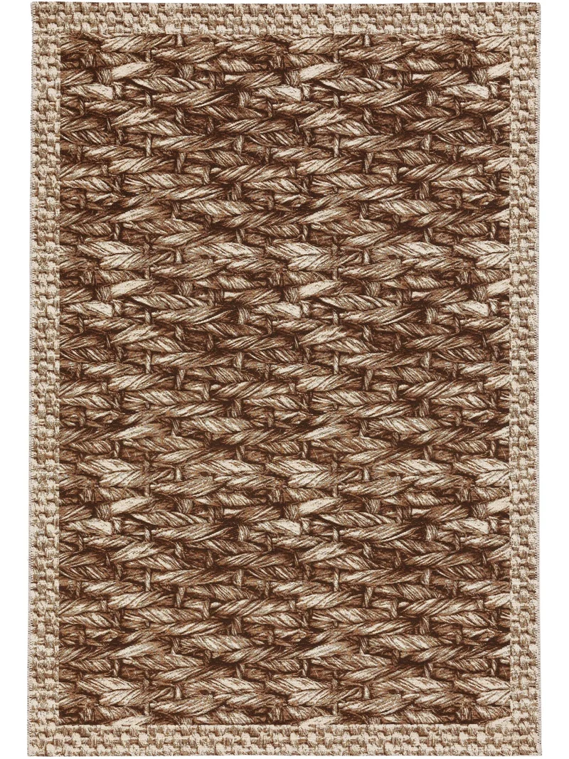 Tapis ethnique imprimé tressé crème et beige d'intérieur et d'extérieur 160x235 cm