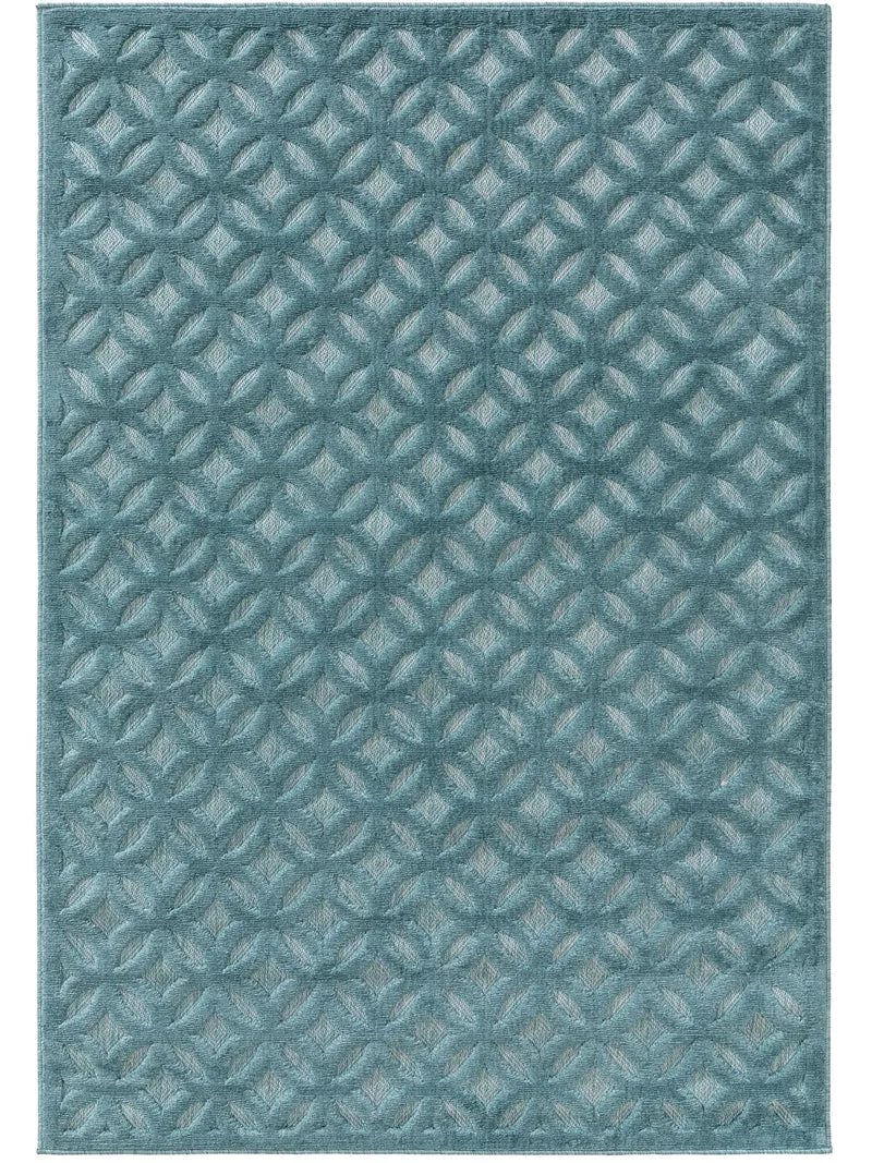 Tapis géométrique motif rosace turquoise d'intérieur et d'extérieur 200x290 cm