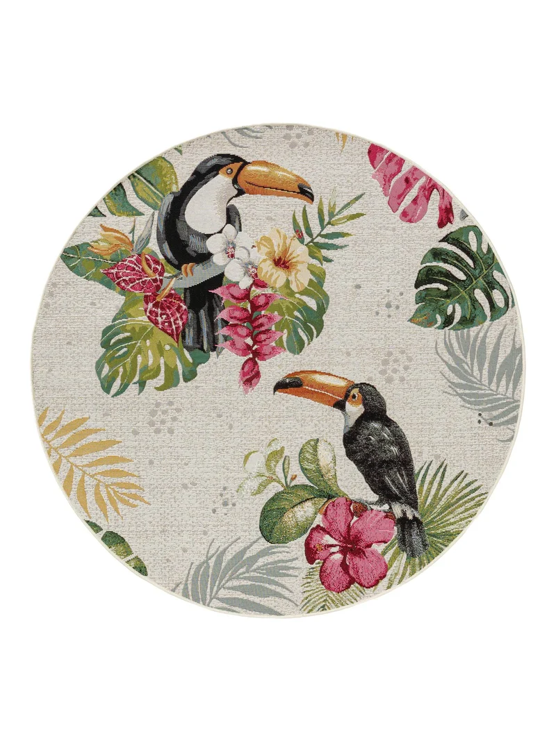 Tapis moderne motif feuille rond enfant multicolore d'intérieur et d'extérieur 160 cm de diamètre