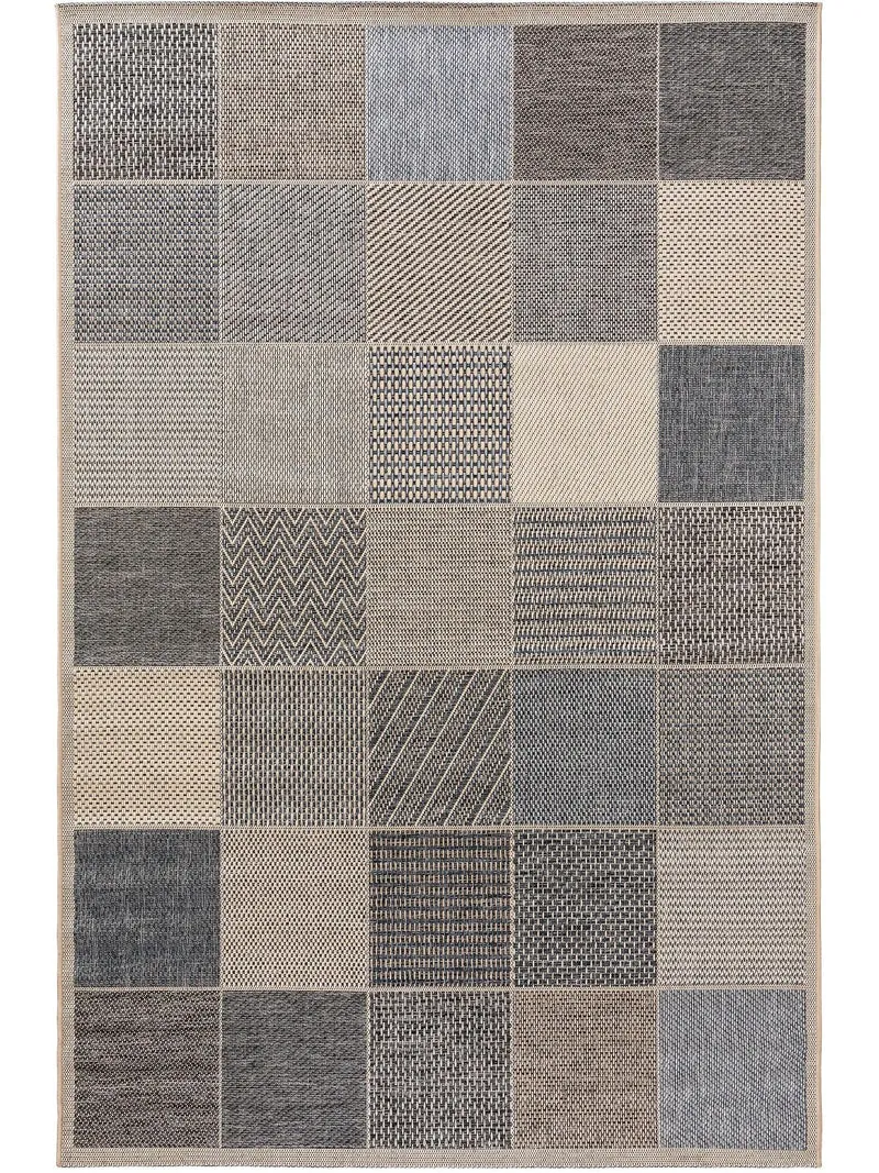 Tapis patchwork gris bleu et beige d'intérieur et d'extérieur 200x285 cm
