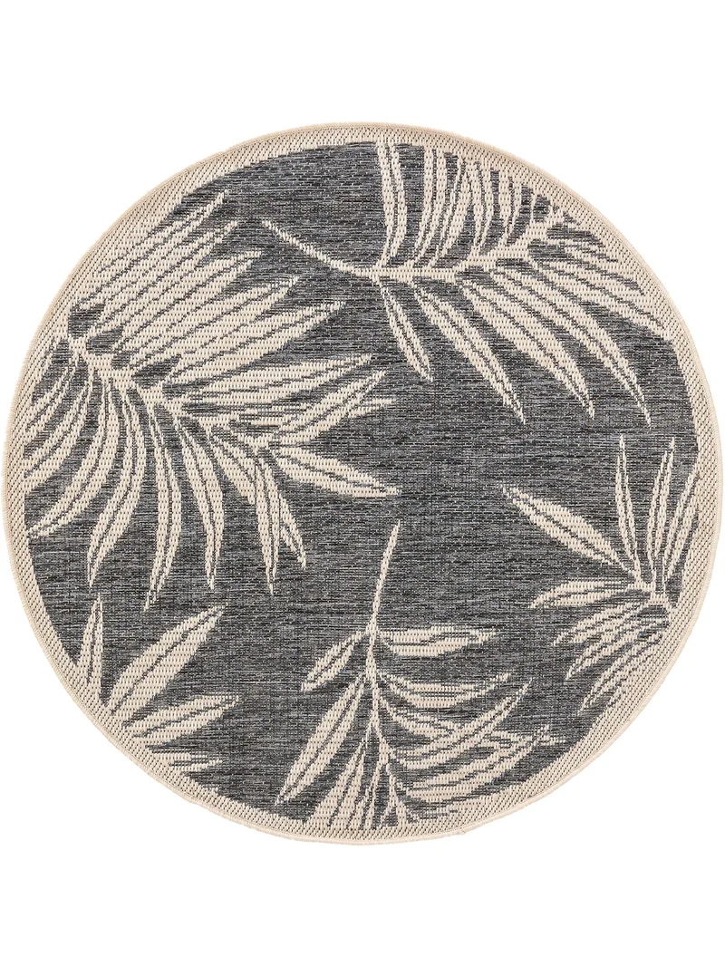 Tapis moderne motif à fleurs rond gris et beige d'intérieur et d'extérieur 130 cm de diamètre
