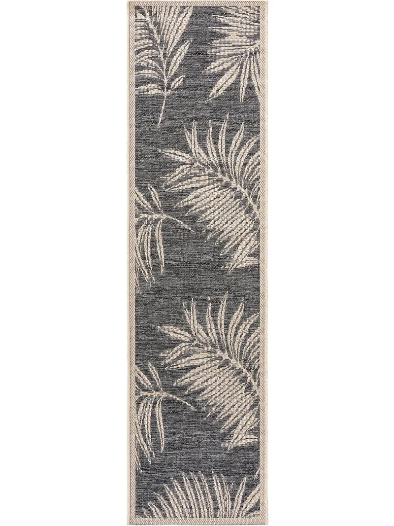 Tapis moderne motif à fleurs de couloir gris et beige d'intérieur et d'extérieur 67x240 cm