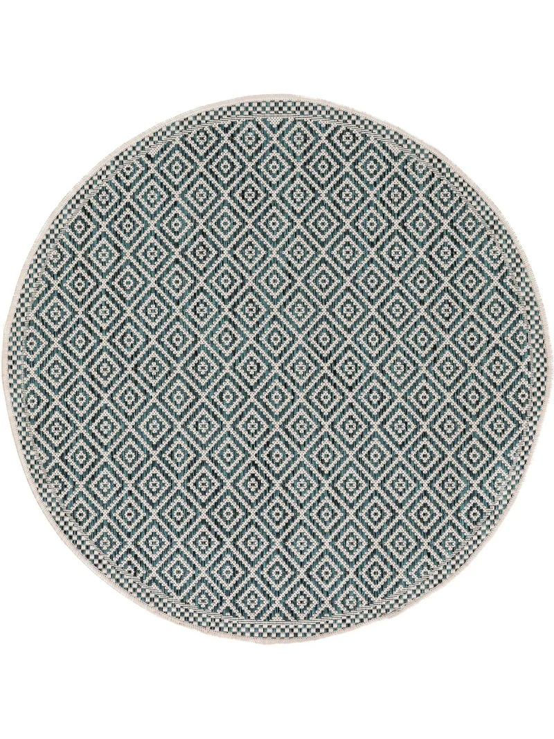 Tapis ethnique motif géométrique rond bleu d'intérieur et d'extérieur 120 cm de diamètre