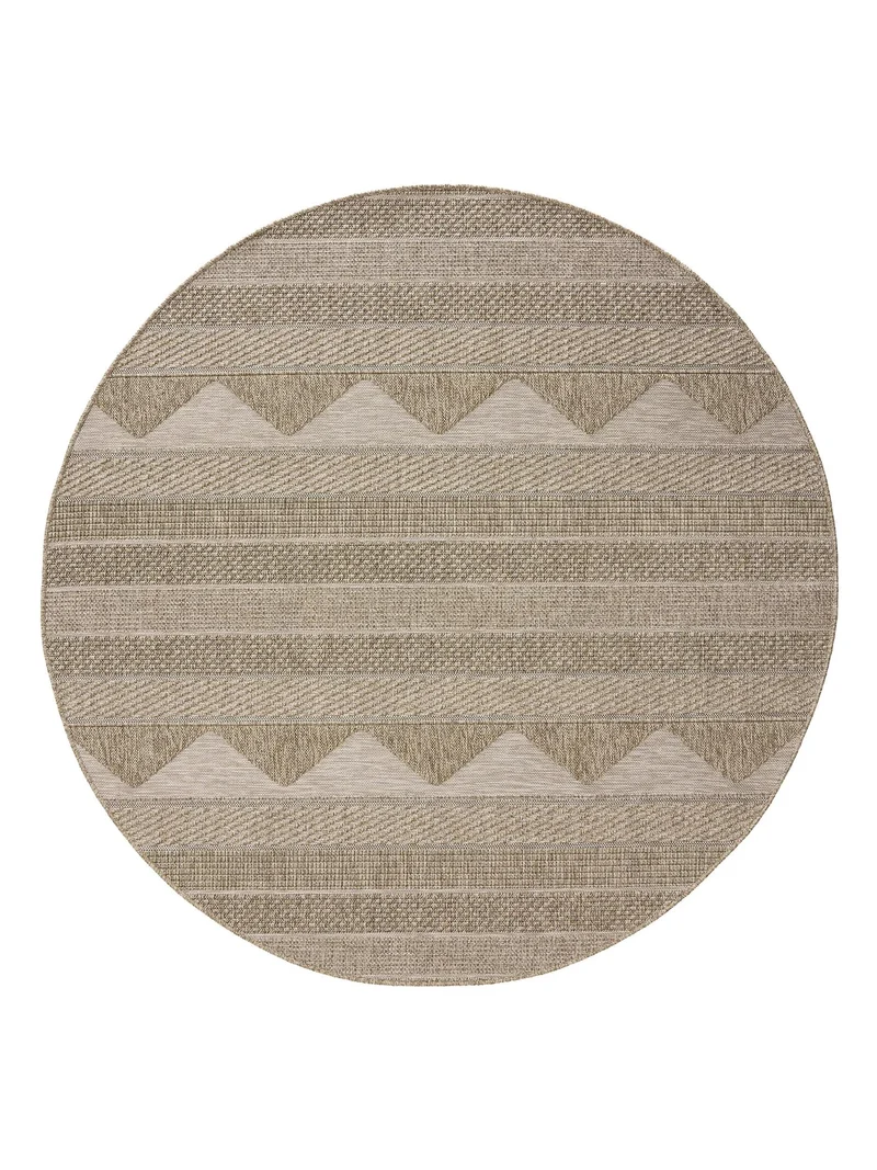 Tapis scandinave motif ethnique rond marron naturel d'intérieur et d'extérieur 160 cm de diamètre