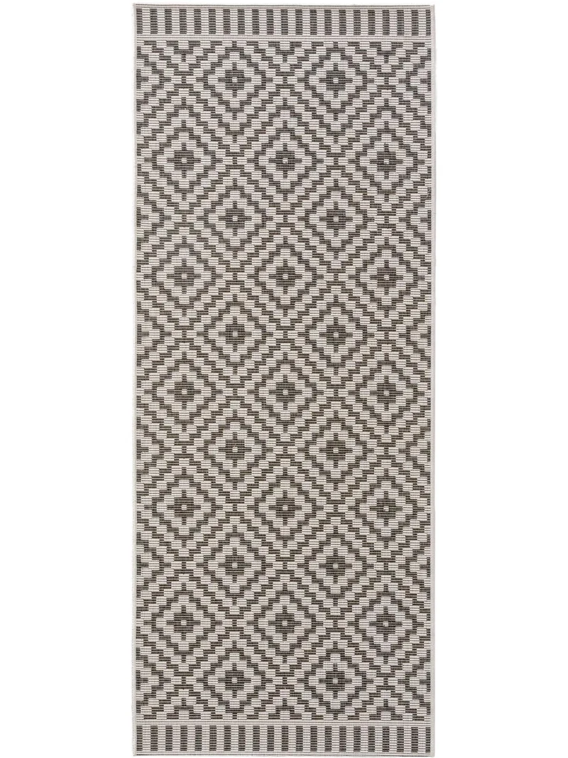 Tapis géométrique motif berbère de couloir noir et blanc d'intérieur et d'extérieur 80x200 cm