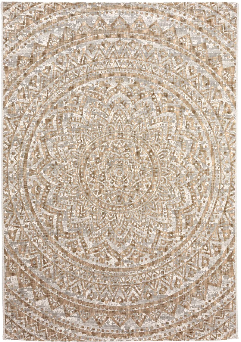 Tapis bohème motif mandala crème et beige d'intérieur et d'extérieur 80x150 cm